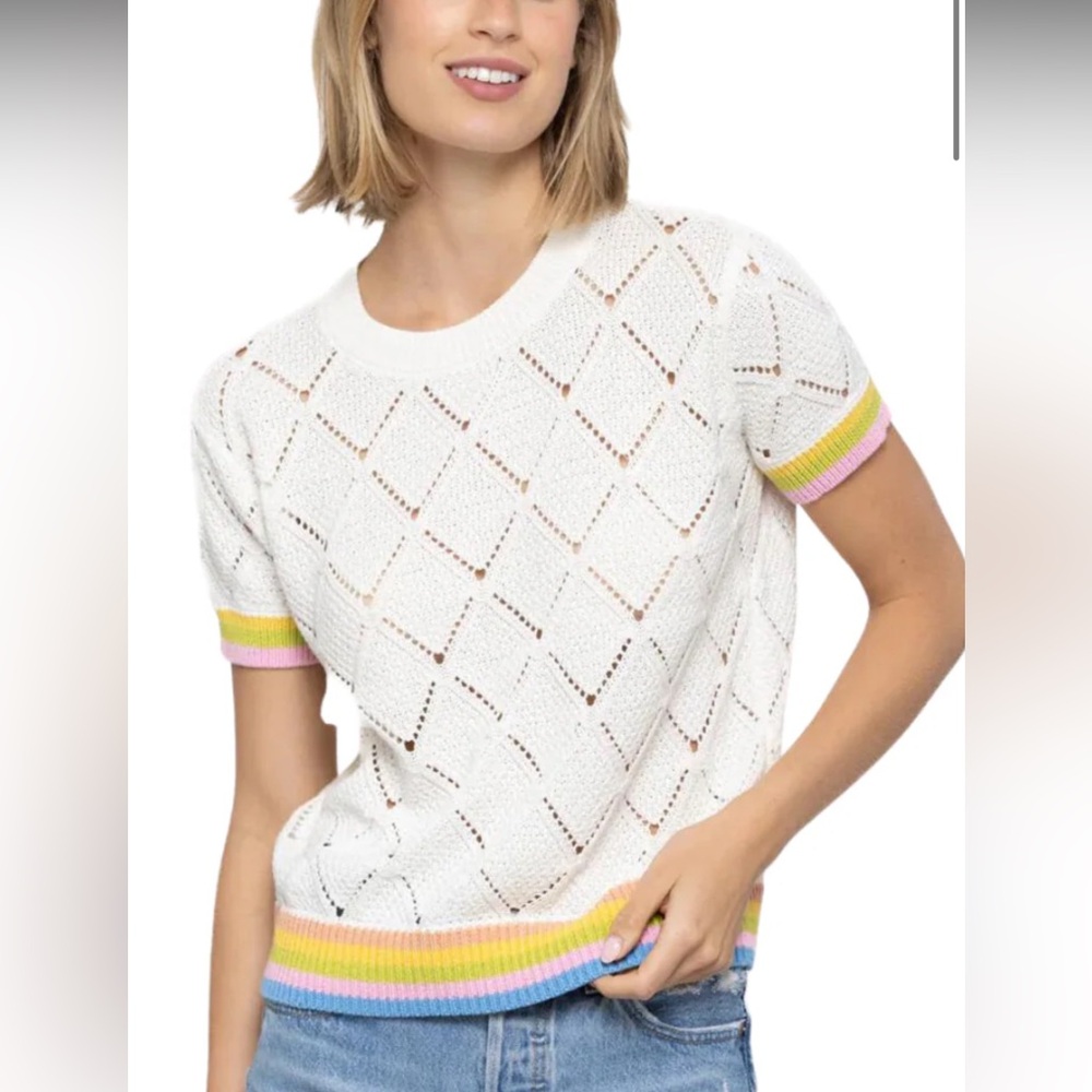 27 Miles Malibu Adriel Pullover Short Sleeved Sweater in Color Chalk Size M